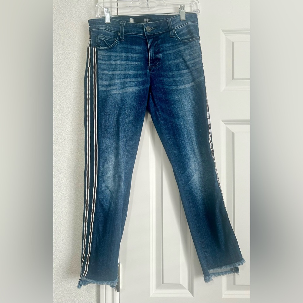 Kut from the Kloth Dark Blue, burgundy & blue stripe jeans